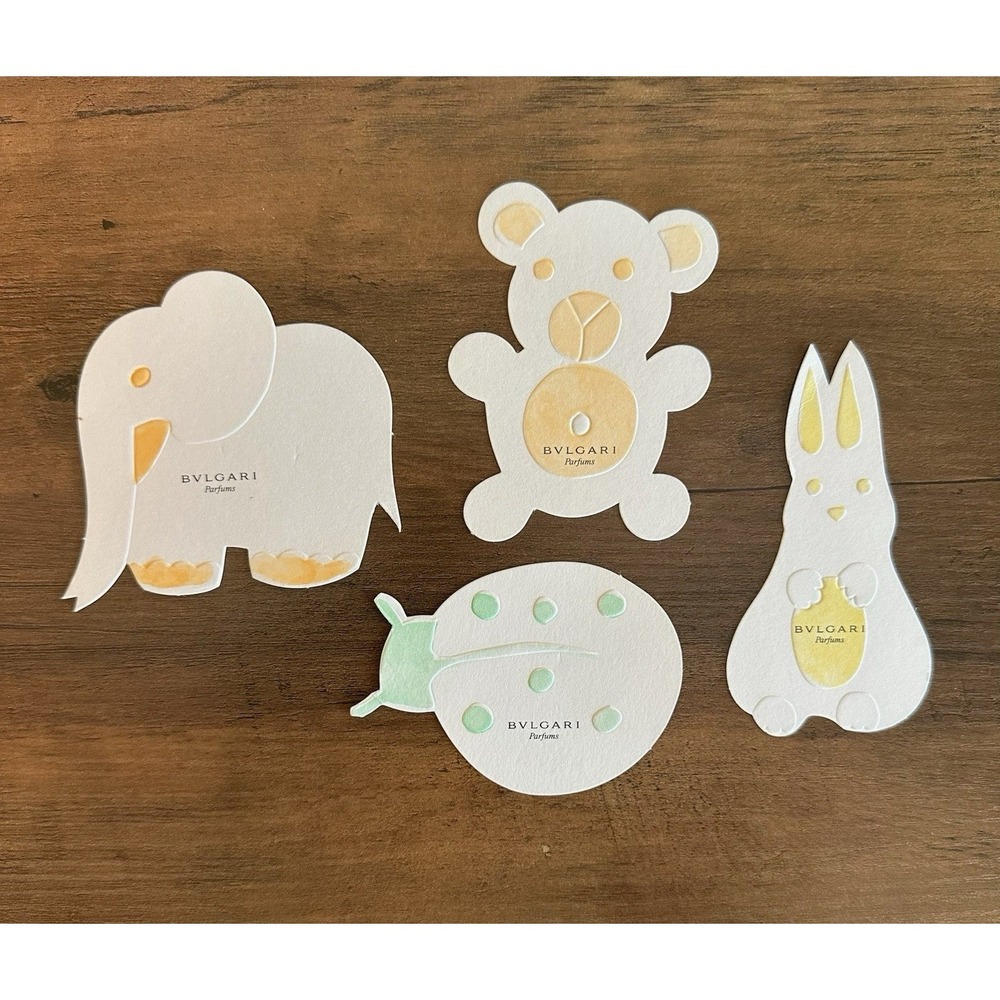 Bvlgari Parfums Animal Scent Blotters Set of‎ 4 Embossed Bear Elephant Rabbit